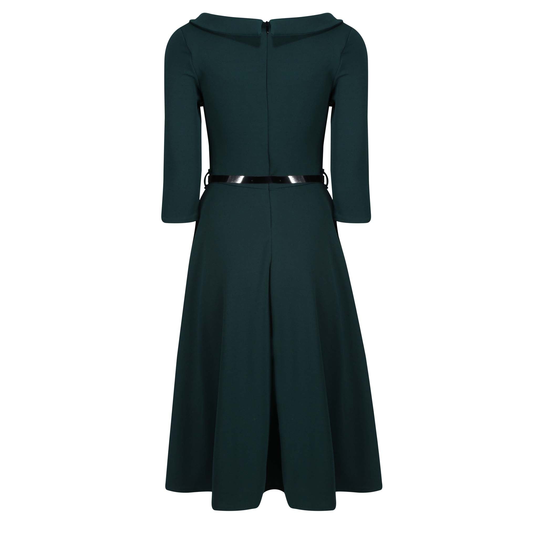 Forest Green Black Tie 1/2 Sleeve Vintage Swing Dress