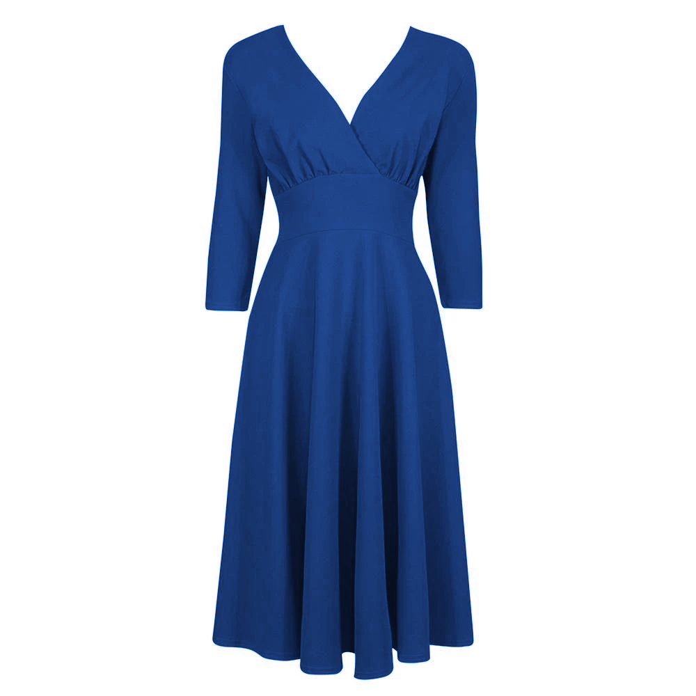Royal Blue Vintage A Line Crossover 3/4 Sleeve Tea Swing Dress