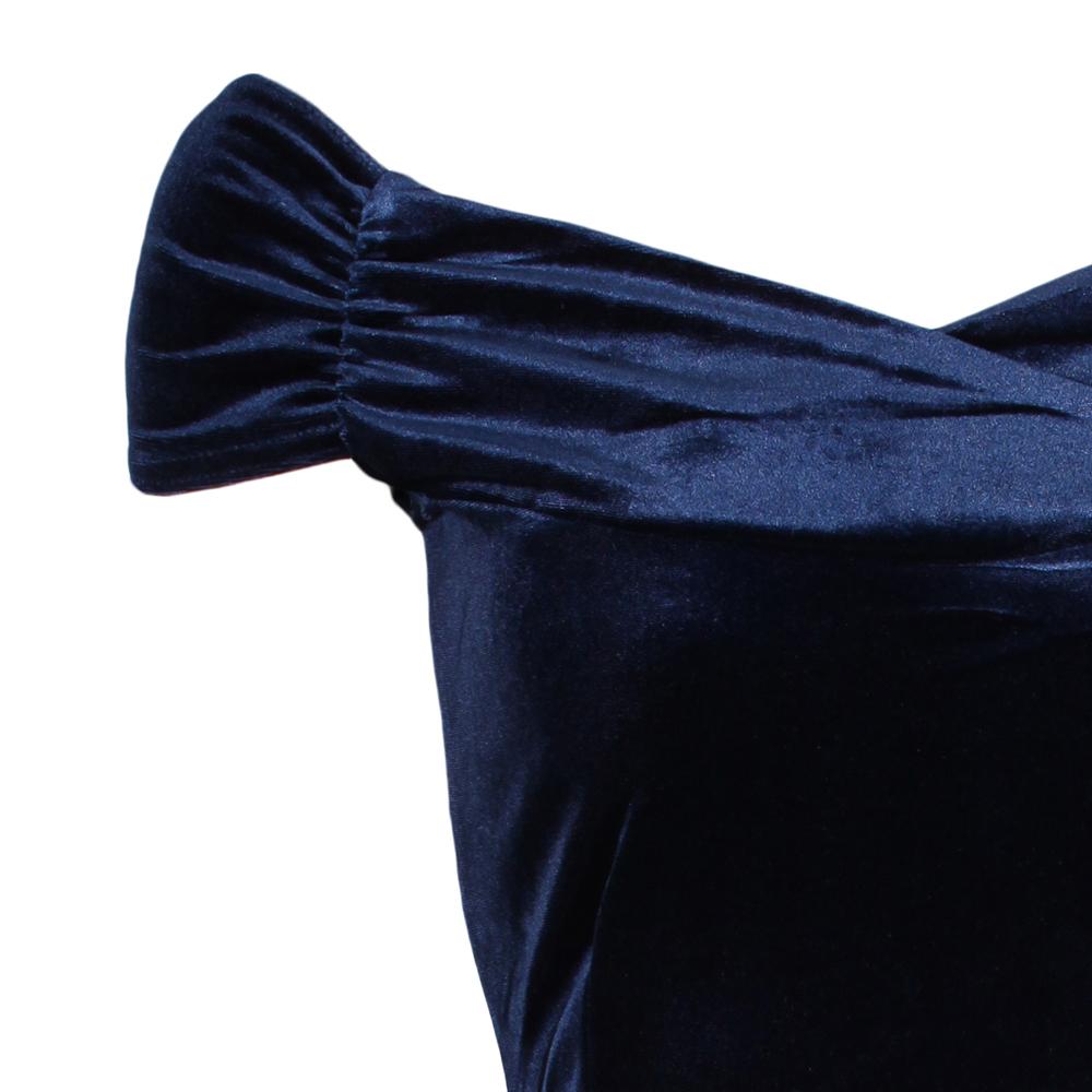 Navy Blue Cap Sleeve Crossover Bust Fishtail Hem Velour Maxi Dress