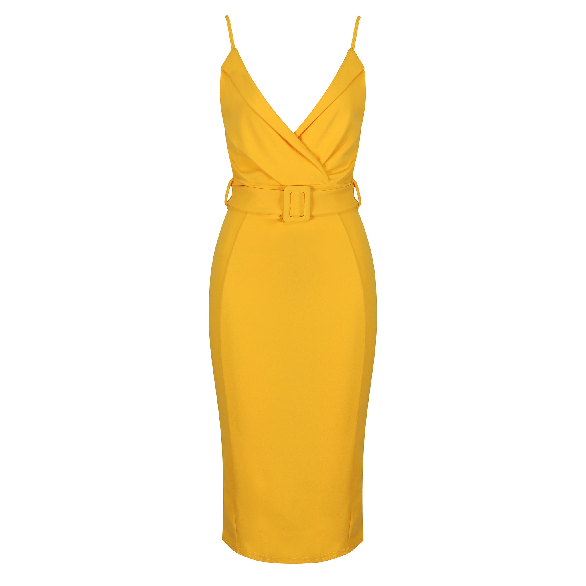 Honey Yellow Strappy Bodycon Wiggle Dress