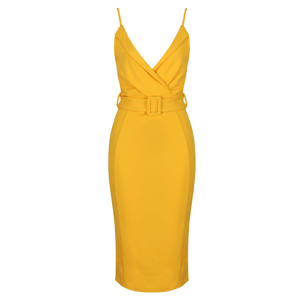 Honey Yellow Strappy Bodycon Wiggle Dress