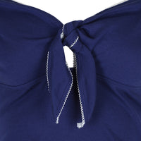Navy Blue Tie Front Vintage Bardot Top - Pretty Kitty Fashion