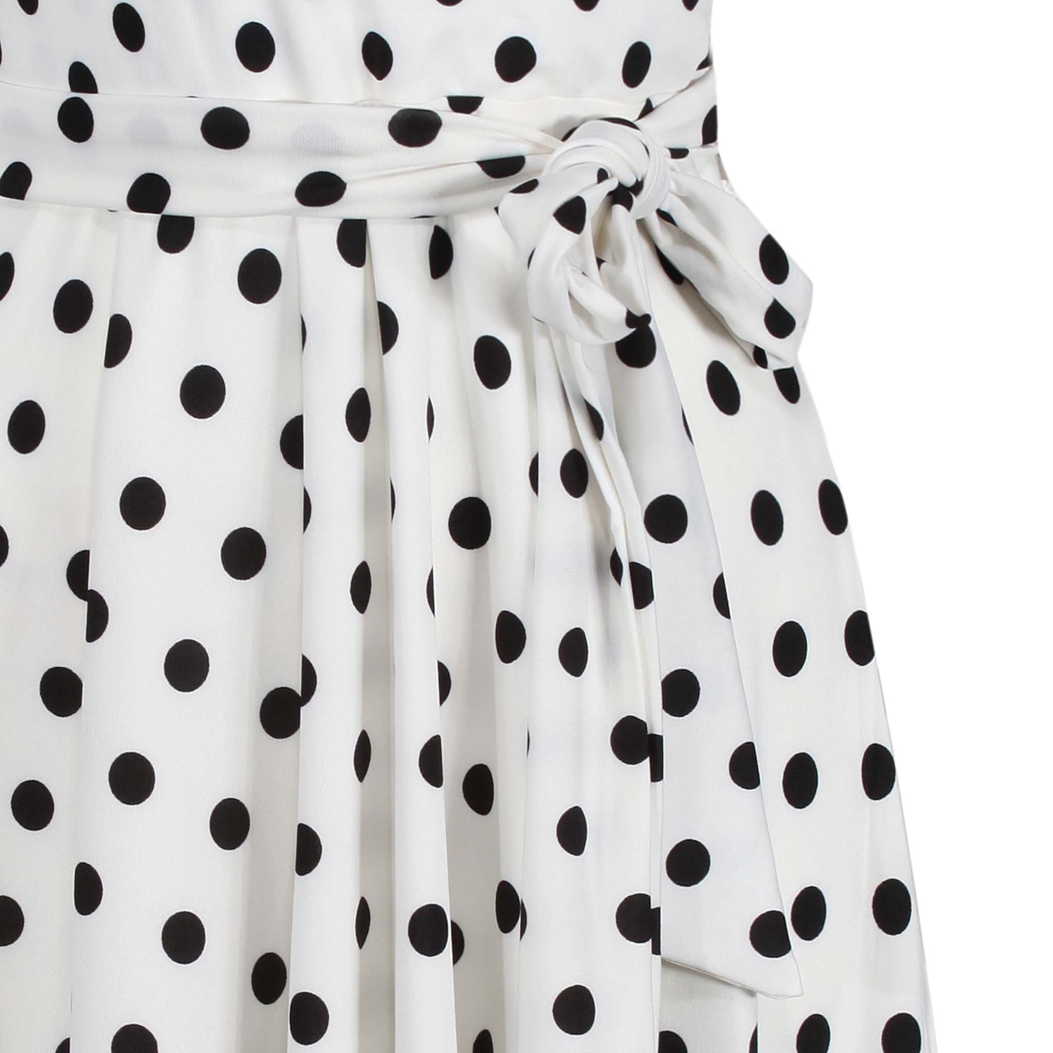 White & Black Polka Dot Cap Sleeve Fit And Flare Midi Dress