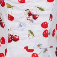 White and Red Cherry Print Rockabilly 50s Swing Dress - Pretty Kitty Fashion