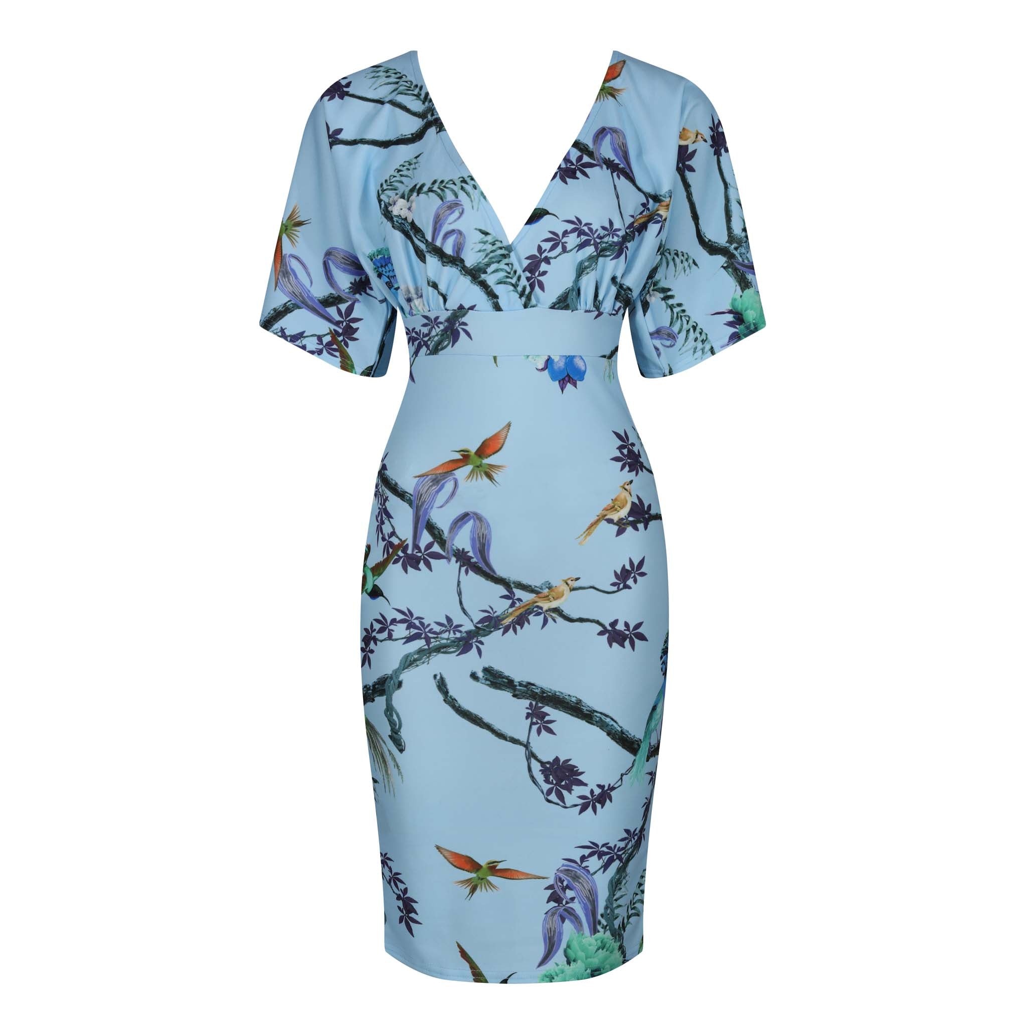 Pale blue floral print batwing dress hotsell