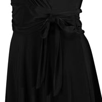 Black Cap Sleeve Crossover V Neck Wrap Top Swing Dress - Pretty Kitty Fashion