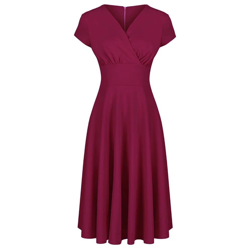 Magenta Vintage A Line Crossover Capped Sleeve Tea Swing Dress – Pretty ...