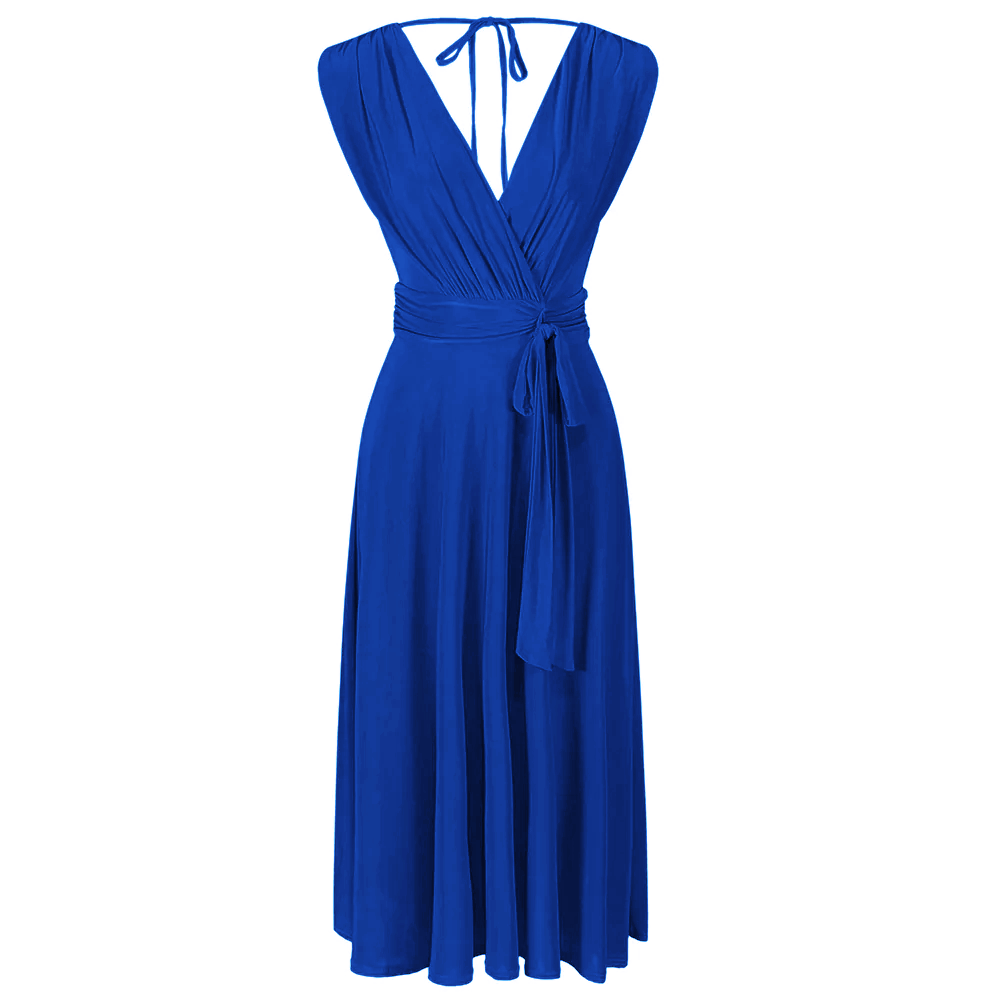 Royal Blue Crossover Top Empire Waist 50s Swing Cocktail Dress – Pretty ...