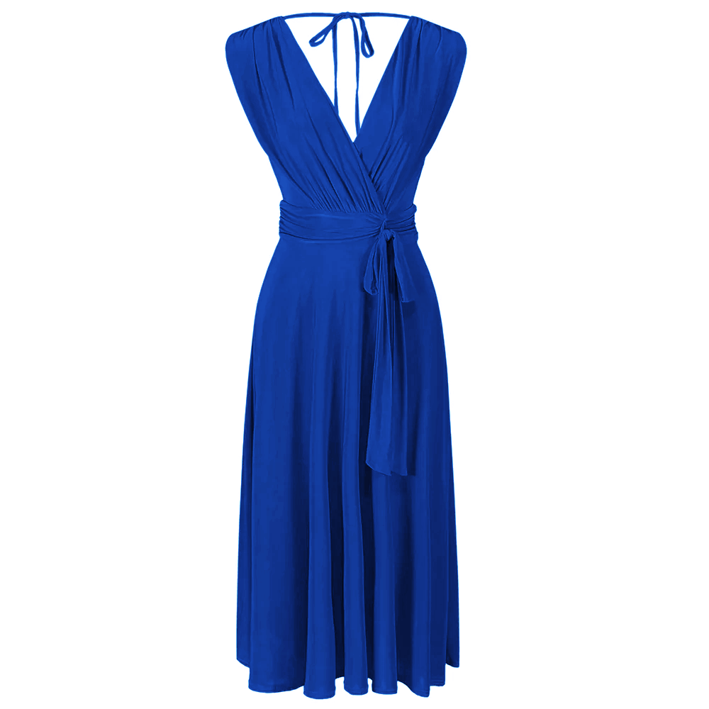 Royal Blue Crossover Top Empire Waist 50s Swing Cocktail Dress - Pretty Kitty Fashion