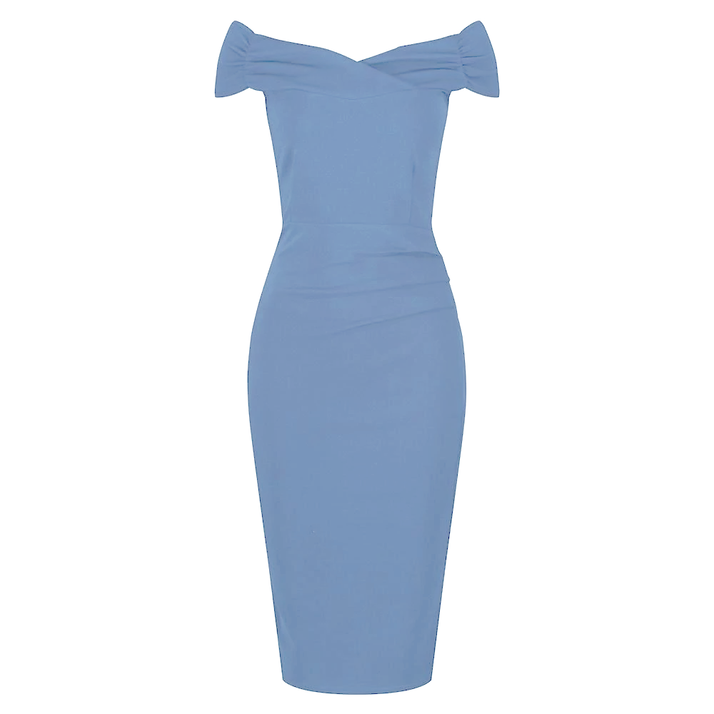 Royal Blue Cap Sleeve Crossover Top Bardot Wiggle Pencil Dress - Pretty Kitty Fashion