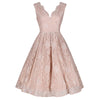 Jolie Moi Salmon Pink V Neck Sleeveless Embroidered Lace 50s Swing Dress - Pretty Kitty Fashion