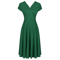 Emerald Green A Line Vintage Crossover Capped Sleeve Tea Swing Dress ...