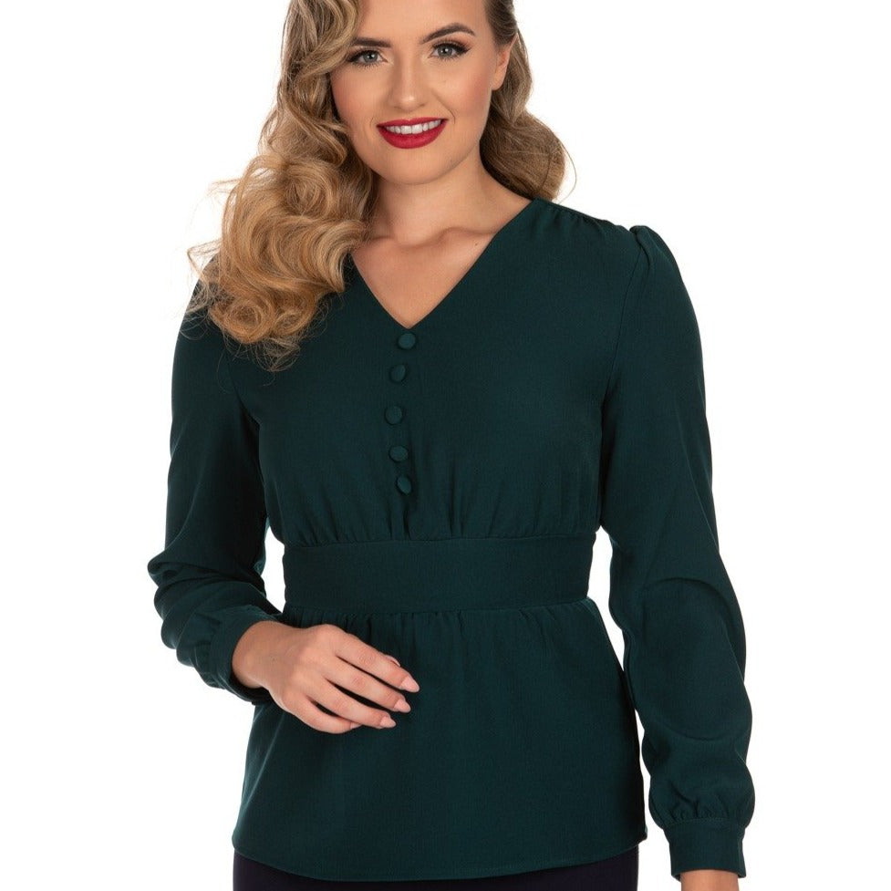 Dark Green Long Sleeve Blouse Top