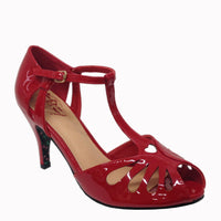 Red Patent Peep Toe T-Bar Heels - Pretty Kitty Fashion