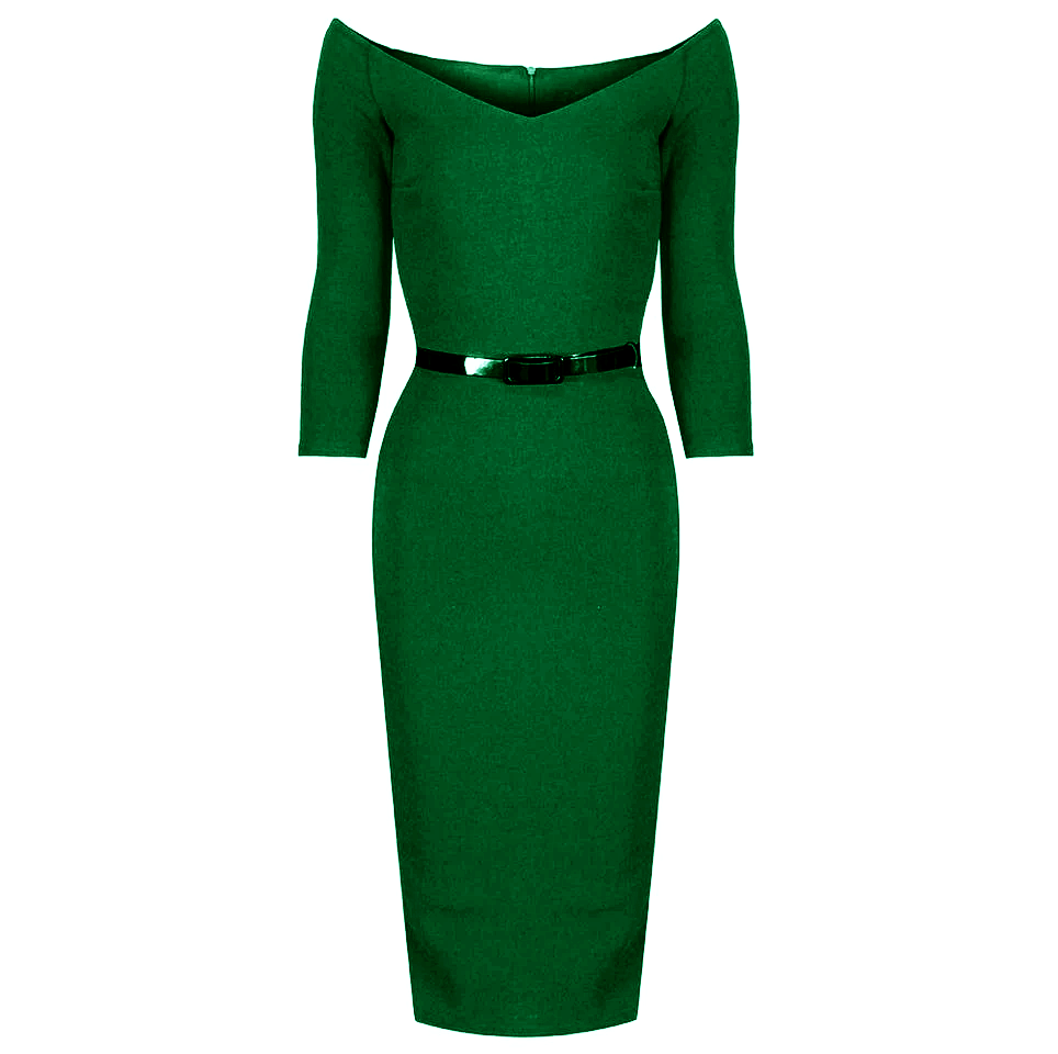 Red Vintage Belted 3/4 Sleeve Bodycon Wiggle Work Office Pencil Dress - Pretty Kitty Fashion
