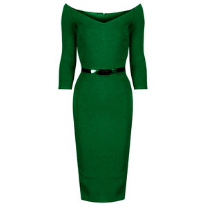 Emerald Green Pearl Detail Pencil Princess Sleeve Dress