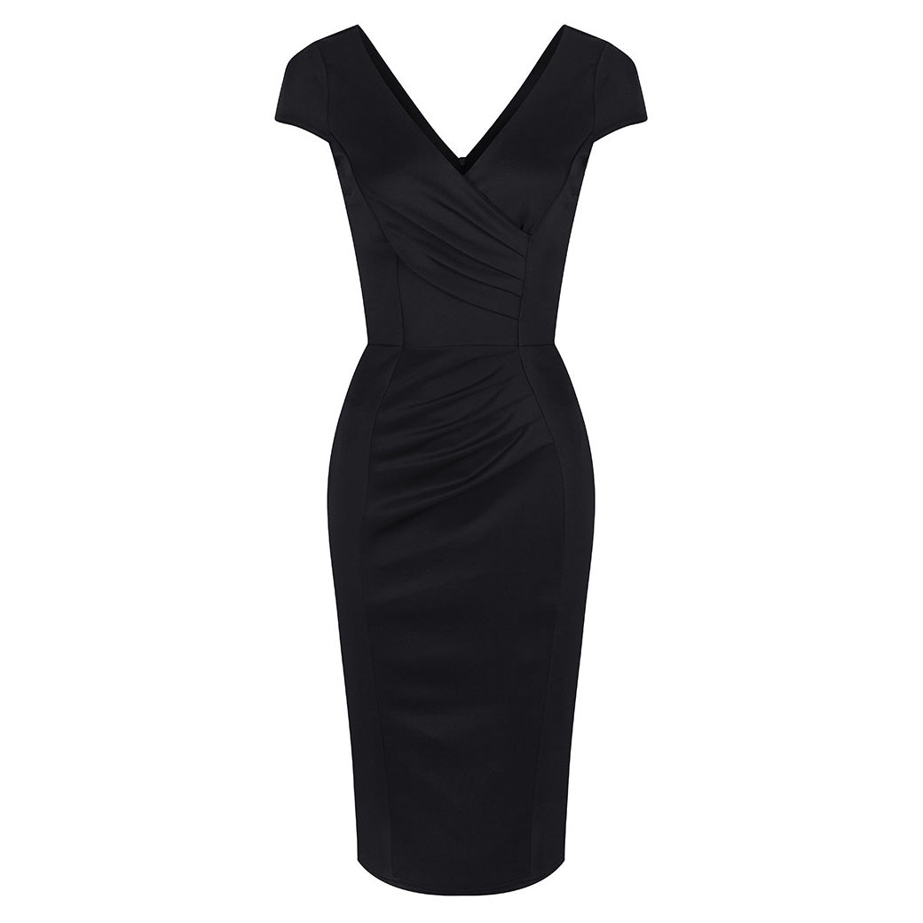 Black Capped Sleeve Bodycon Pencil Wiggle Dress