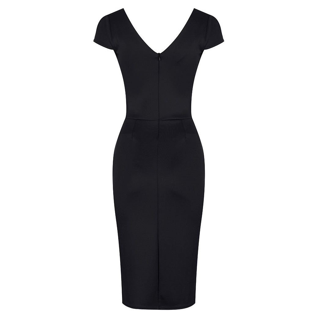 Black Capped Sleeve Bodycon Pencil Wiggle Dress