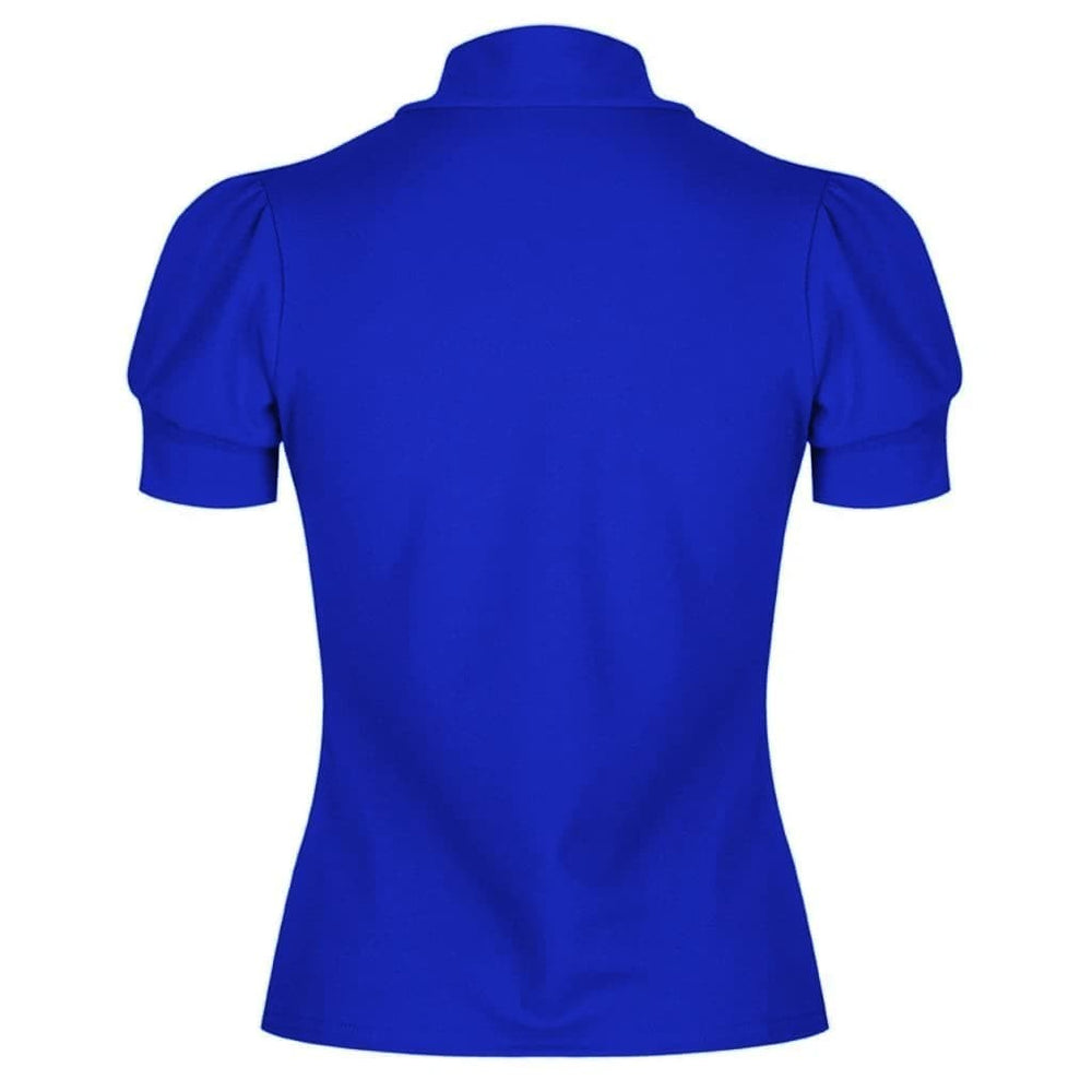 Vintage Royal Blue Puff Sleeve Tie Neck Top