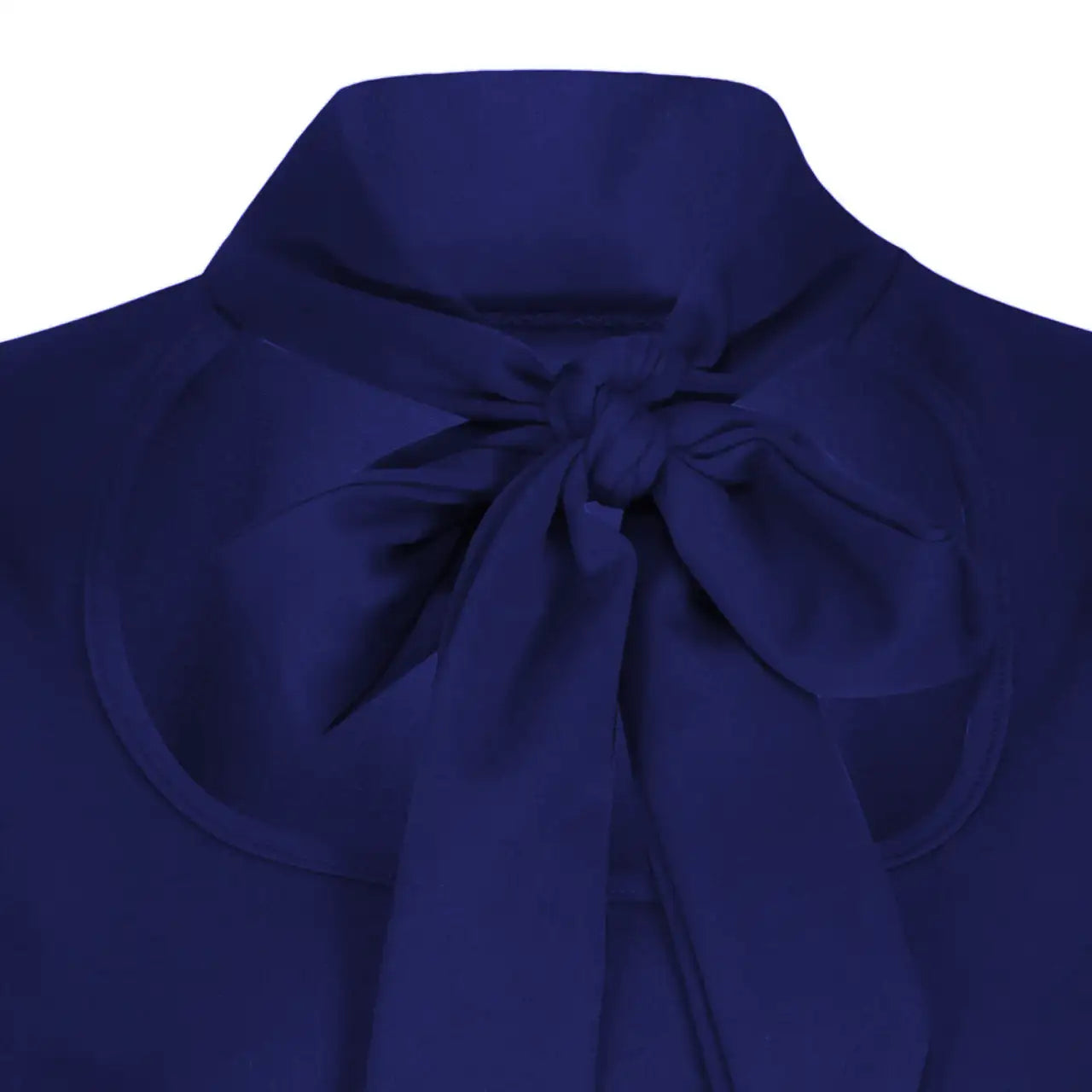 Vintage Navy Blue Puff Sleeve Tie Neck Top