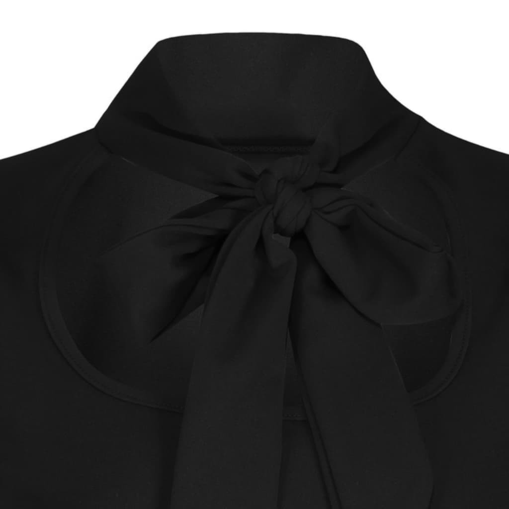 Vintage Black Puff Sleeve Tie Neck Top