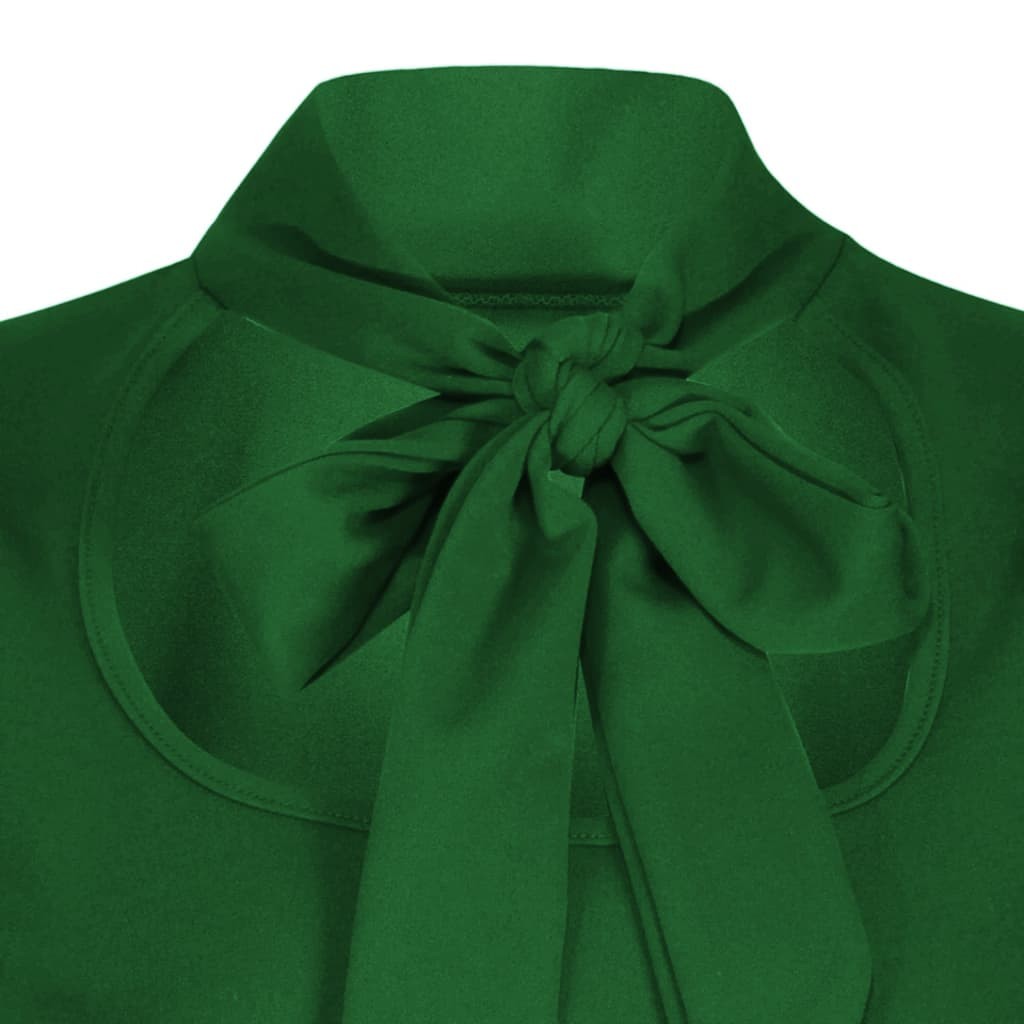 Vintage Emerald Green Puff Sleeve Tie Neck Top