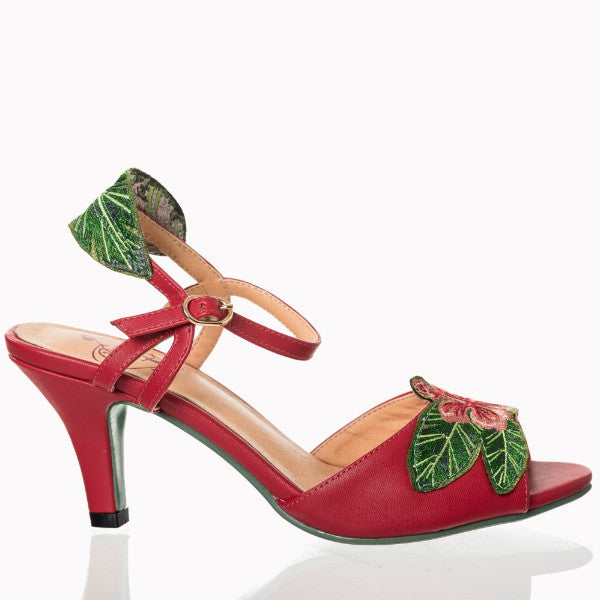 Red Floral Embroidered Open Toe Sandals - Pretty Kitty Fashion