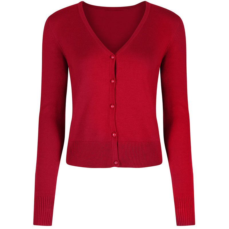Red Stretch V Neck Button Through Cardigan – Pretty Kitty Fashion