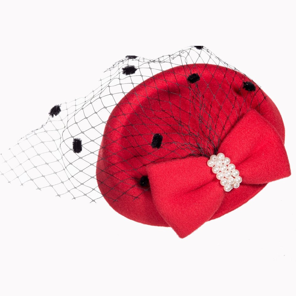 Red Vintage Retro Pillbox Hat Fascinator - Pretty Kitty Fashion