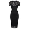 Black Cap Sleeve Lace Wiggle Pencil Cocktail Dress - Pretty Kitty Fashion