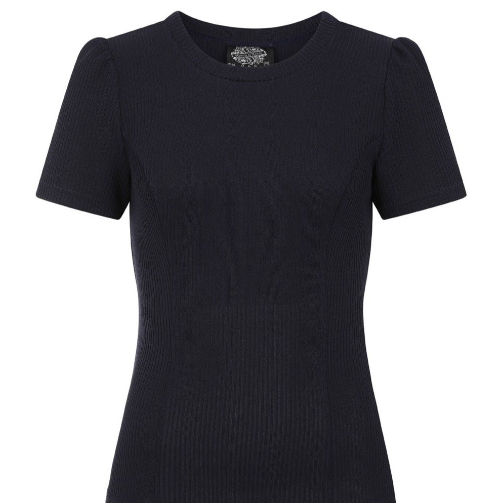 Navy Blue Vintage Ribbed Knitted Top