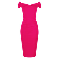 Hot Pink Cap Sleeve Crossover Top Bardot Wiggle Dress - Pretty Kitty Fashion