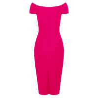 Hot Pink Cap Sleeve Crossover Top Bardot Wiggle Dress - Pretty Kitty Fashion