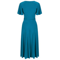 Teal Blue Cap Sleeve Crossover V Neck Wrap Top Swing Dress - Pretty Kitty Fashion