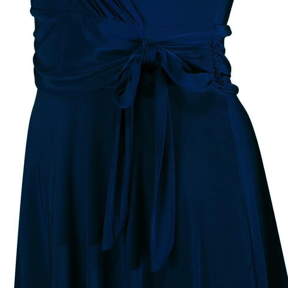Navy Blue Cap Sleeve V Neck Wrap Top Swing Dress - Pretty Kitty Fashion