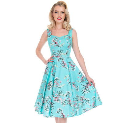 Azure Blue Vintage Floral Blossom Rockabilly 50s Swing Dress – Pretty ...