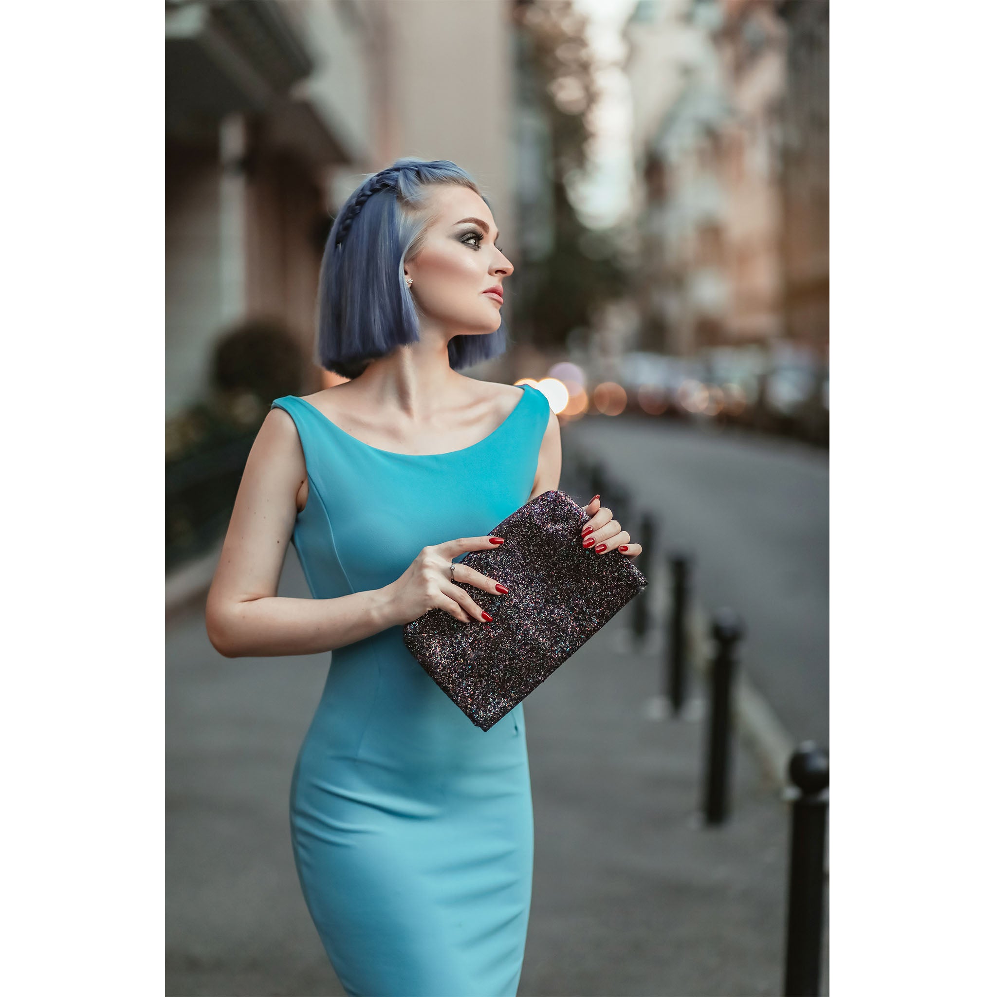 Mid Blue 40s Bodycon Sleeveless Hollywood Wiggle Dress