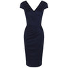 Navy Blue Capped Sleeve Bodycon Wiggle Dress - Pretty Kitty Fashion