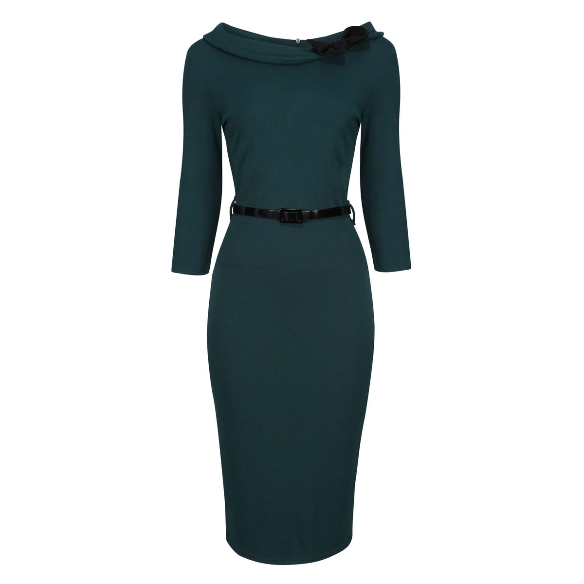 Forest Green Black Belted Bow Corsage Pencil Dress – Pretty Kitty Fashion