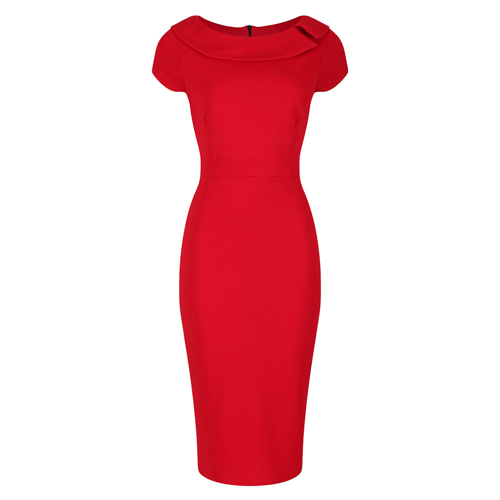 Red Luxury Boatneck Collar Pencil Wiggle Dress