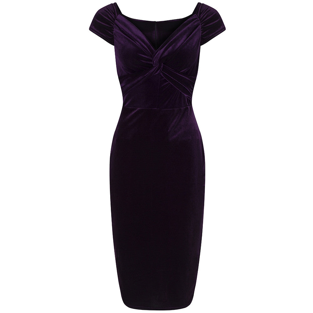 Vintage 1940s Purple Velour Crossover Wiggle Dress - Pretty Kitty Fashion