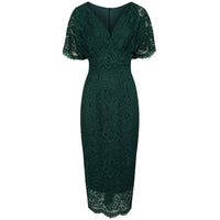 Forest Green Vintage Lace Detail Bodycon Midi Dress - Pretty Kitty Fashion