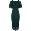 Forest Green Vintage Lace Detail Bodycon Midi Dress - Pretty Kitty Fashion