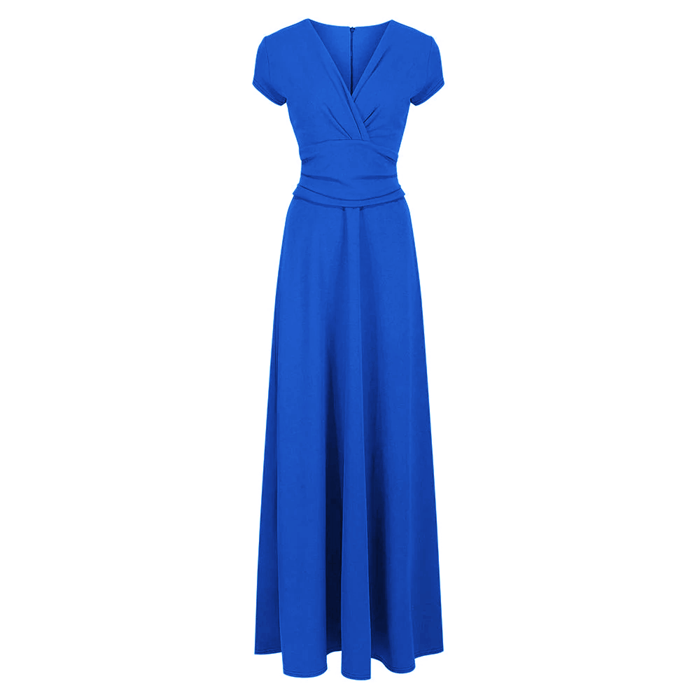 Royal Blue V Neck Cap Sleeve Maxi Dress