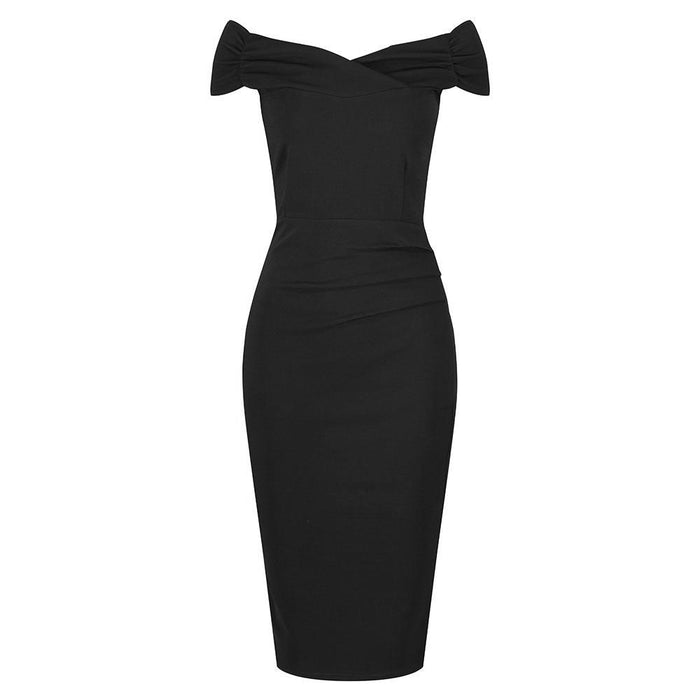 Black Cap Sleeve Crossover Top Bardot Wiggle Dress – Pretty Kitty Fashion