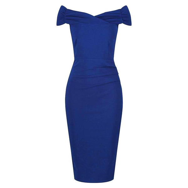 Royal Blue Cap Sleeve Crossover Top Bardot Wiggle Pencil Dress - Pretty ...