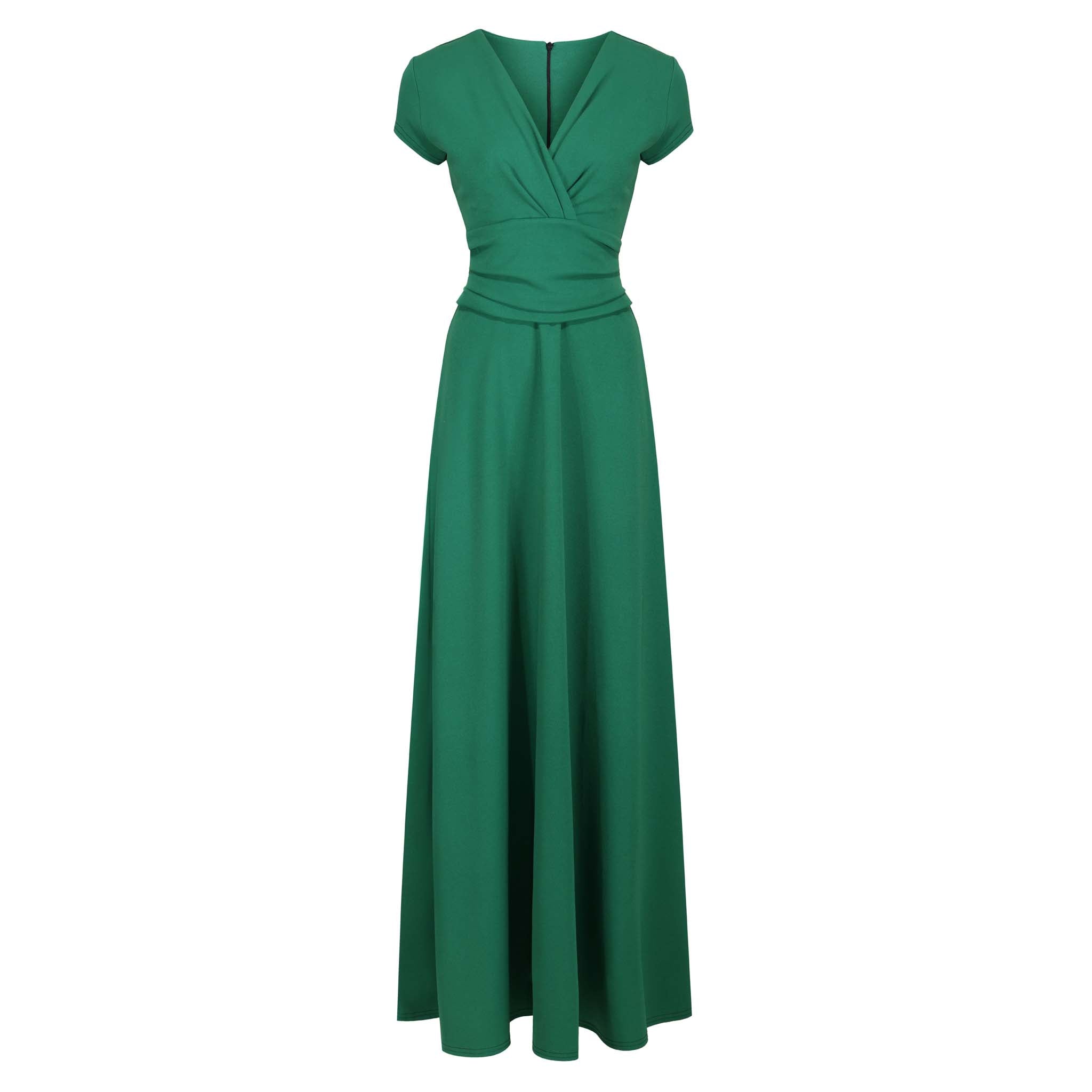 Emerald Green V Neck Cap Sleeve Maxi Dress