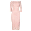Salmon Pink Lace 3/4 Sleeve Vintage Bodycon Bridesmaid Wiggle Dress