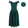 Forest Green Sparkly Crossover Bust Bardot Style 50s Swing Dress