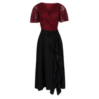 Burgundy Red Lace Top and Black Waterfall Skirt Dress - Pretty Kitty Fashion